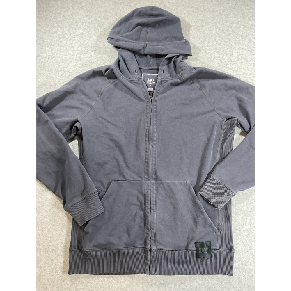 Saxx Down Time Full Zip Hoodie Mens Medium Cotton Blend No Drawstring 2050